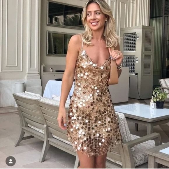 ZARA GOLD SEQUIN MINI DRESS - Picture 1 of 10
